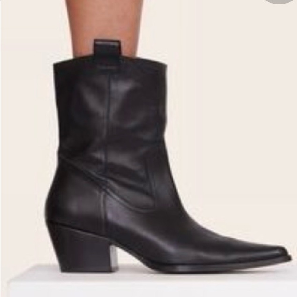 STAUD JUNE BOOTS BLACK LEATHER SIZE 39 🖤